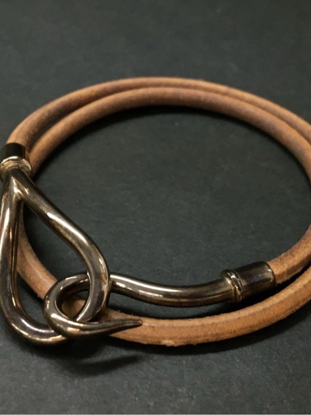 EGA HERMES Jumbo Double Wrap Leather Silver Tone Bracelet - Picture 2 of 4